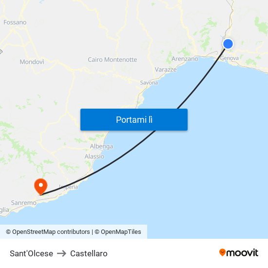 Sant'Olcese to Castellaro map