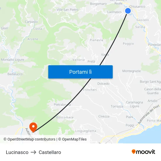 Lucinasco to Castellaro map