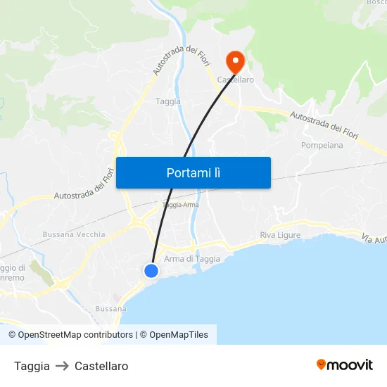 Taggia to Castellaro map