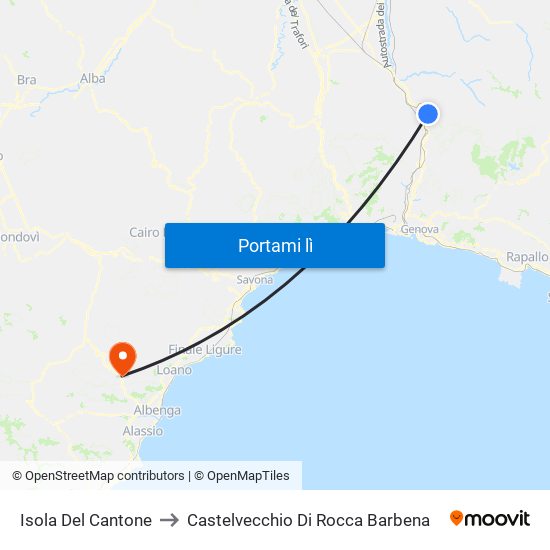 Isola Del Cantone to Castelvecchio Di Rocca Barbena map