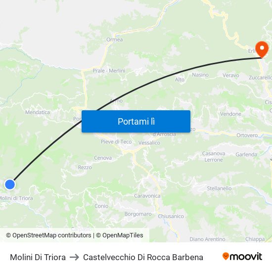Molini Di Triora to Castelvecchio Di Rocca Barbena map