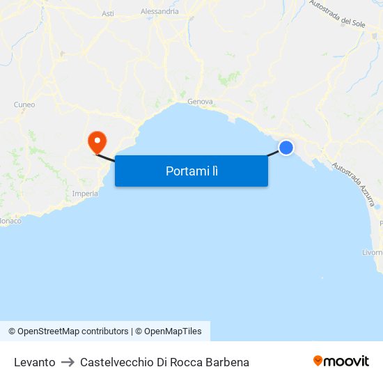 Levanto to Castelvecchio Di Rocca Barbena map