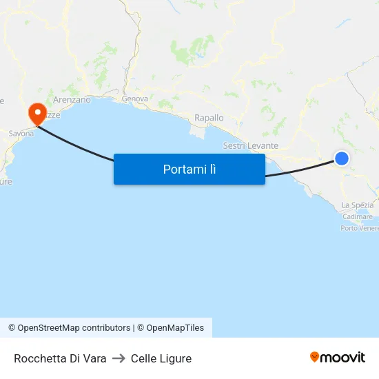 Rocchetta Di Vara to Celle Ligure map
