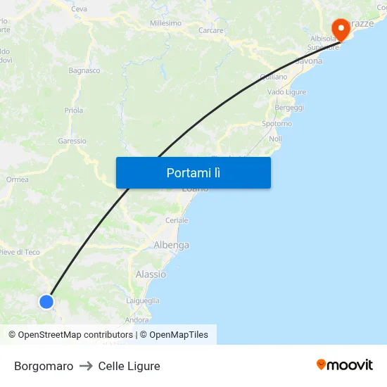 Borgomaro to Celle Ligure map
