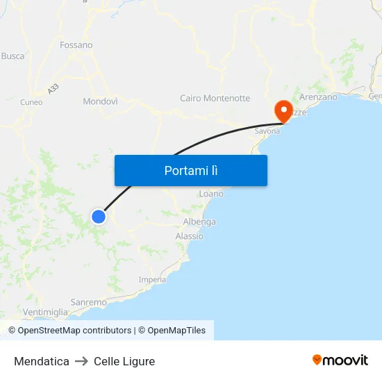 Mendatica to Celle Ligure map