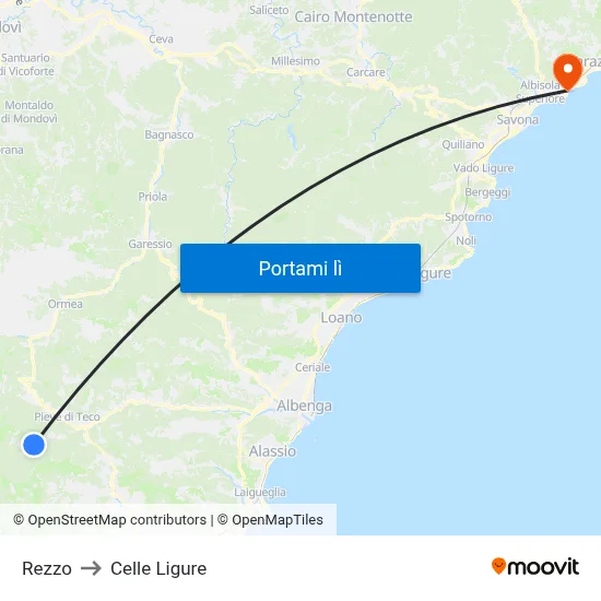 Rezzo to Celle Ligure map