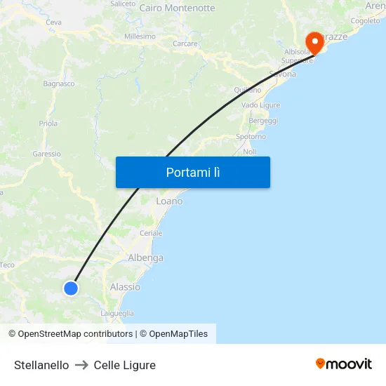 Stellanello to Celle Ligure map