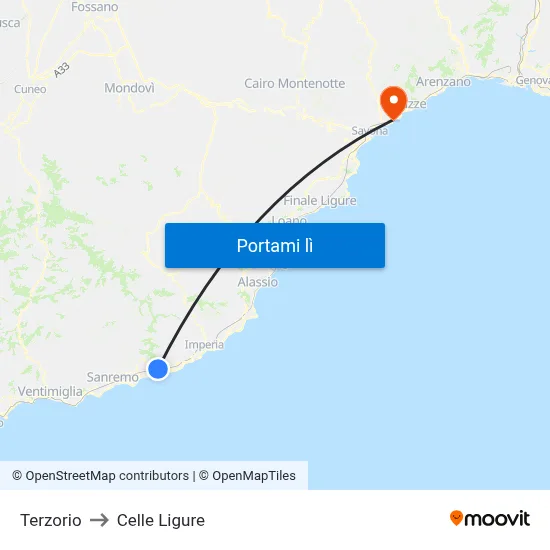 Terzorio to Celle Ligure map
