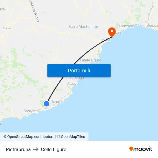 Pietrabruna to Celle Ligure map
