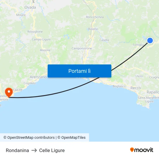 Rondanina to Celle Ligure map