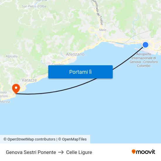 Genova Sestri Ponente to Celle Ligure map