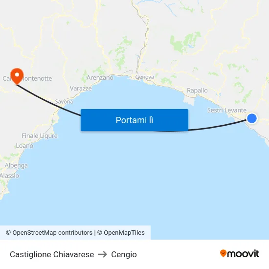 Castiglione Chiavarese to Cengio map