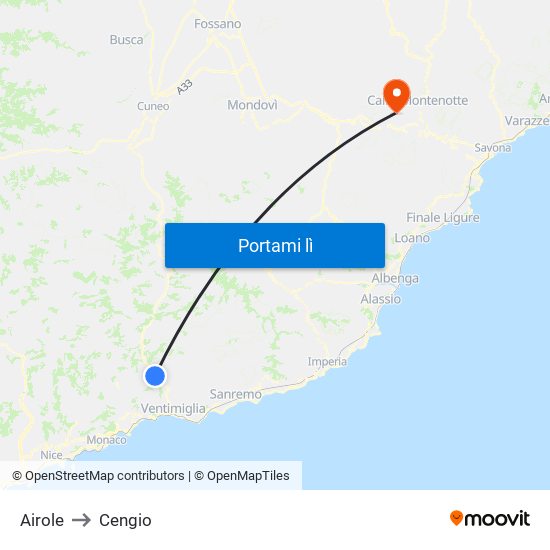 Airole to Cengio map