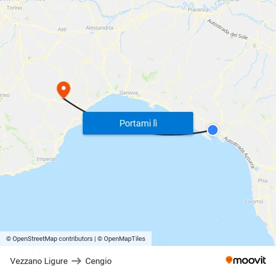 Vezzano Ligure to Cengio map