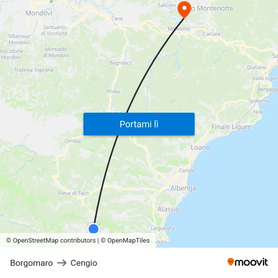 Borgomaro to Cengio map
