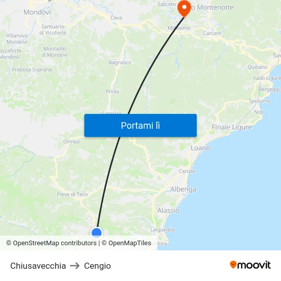 Chiusavecchia to Cengio map