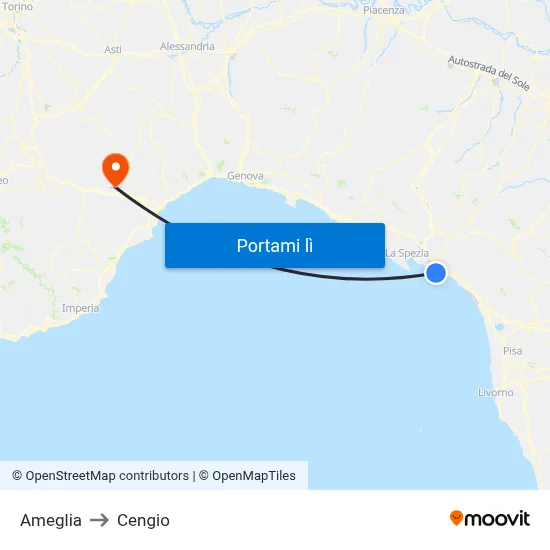 Ameglia to Cengio map