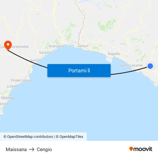 Maissana to Cengio map
