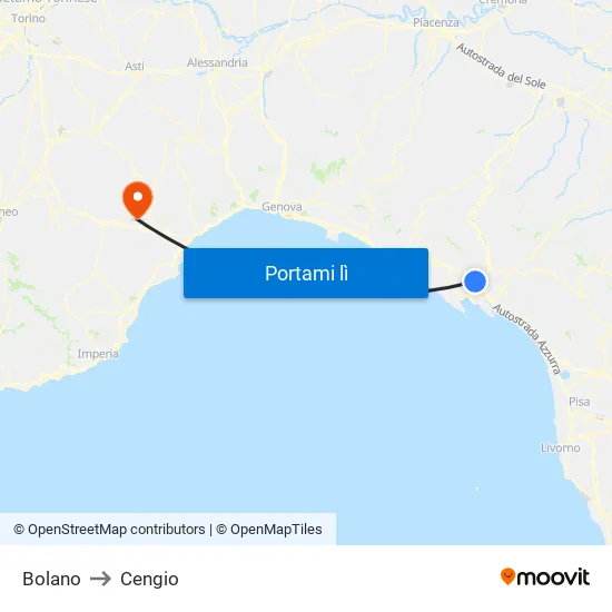Bolano to Cengio map