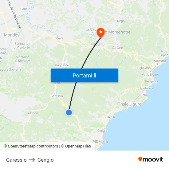 Garessio to Cengio map