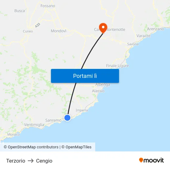 Terzorio to Cengio map