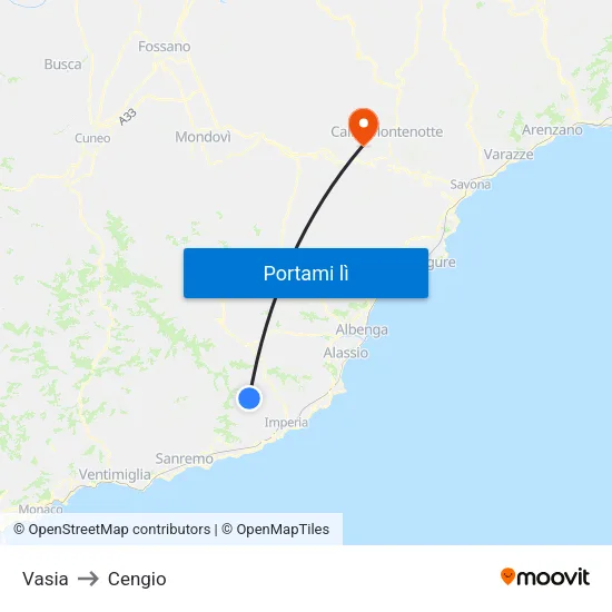 Vasia to Cengio map
