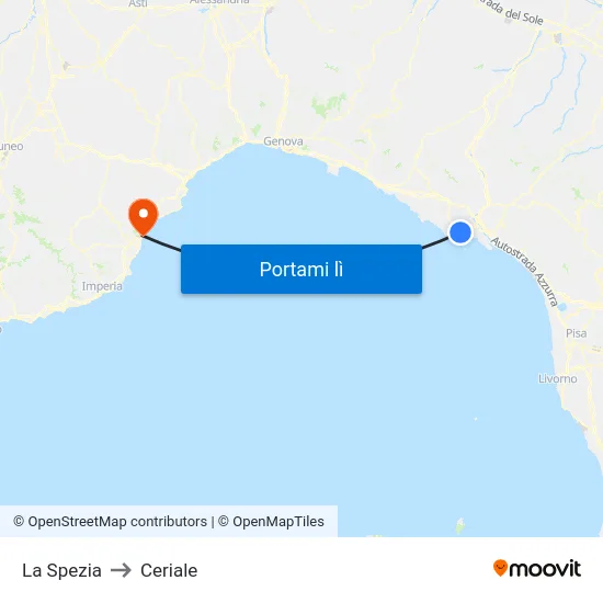 La Spezia to Ceriale map