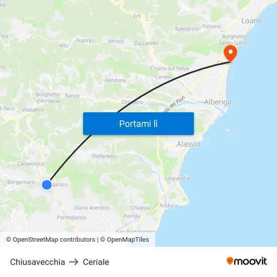 Chiusavecchia to Ceriale map