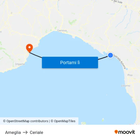 Ameglia to Ceriale map