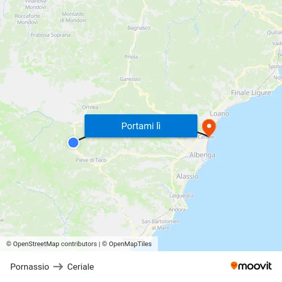 Pornassio to Ceriale map