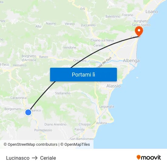 Lucinasco to Ceriale map