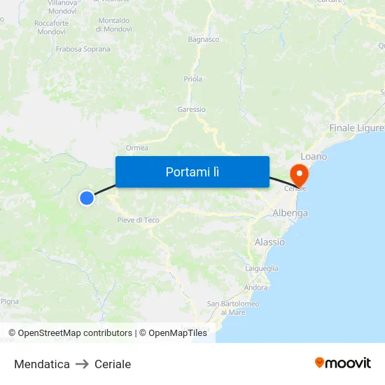 Mendatica to Ceriale map