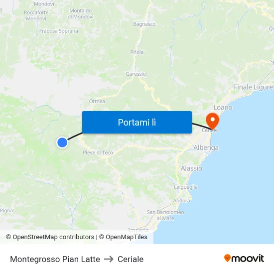 Montegrosso Pian Latte to Ceriale map