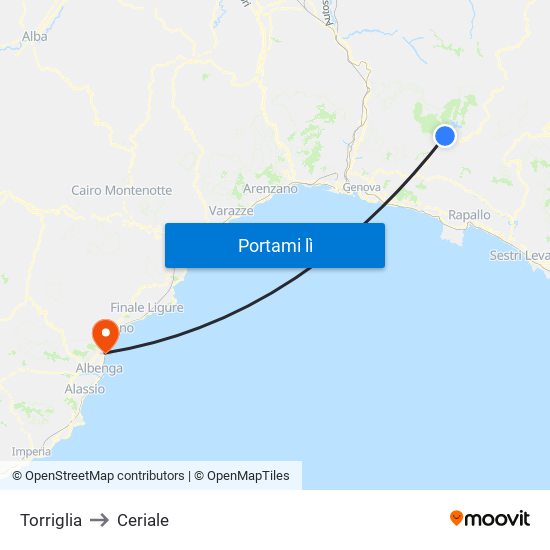 Torriglia to Ceriale map