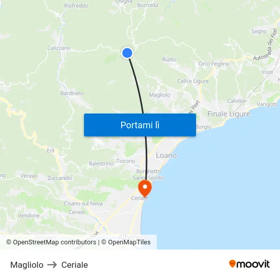Magliolo to Ceriale map