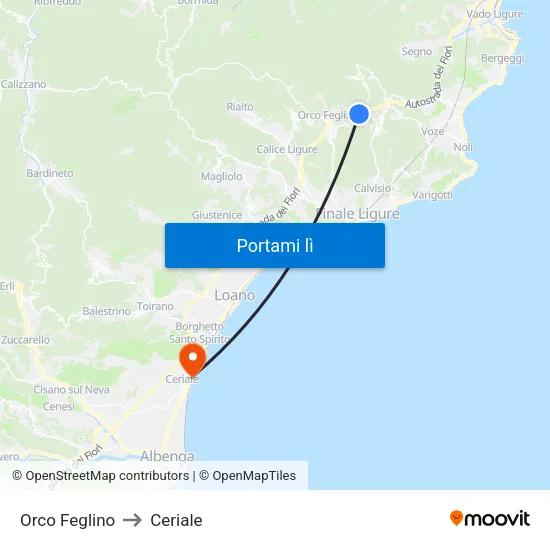 Orco Feglino to Ceriale map