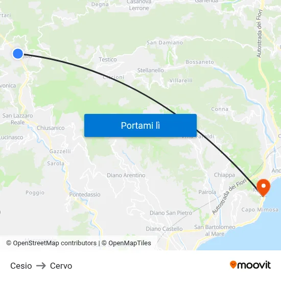 Cesio to Cervo map