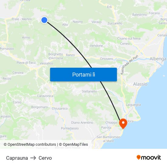 Caprauna to Cervo map