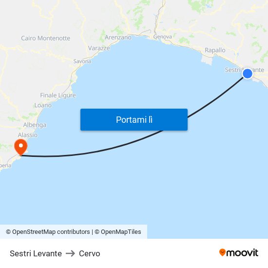 Sestri Levante to Cervo map