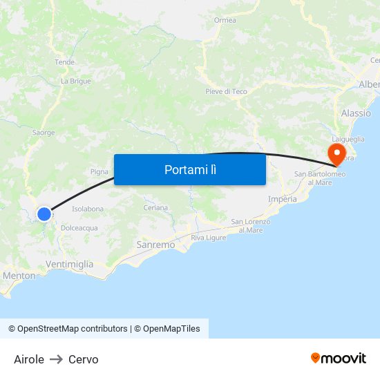 Airole to Cervo map