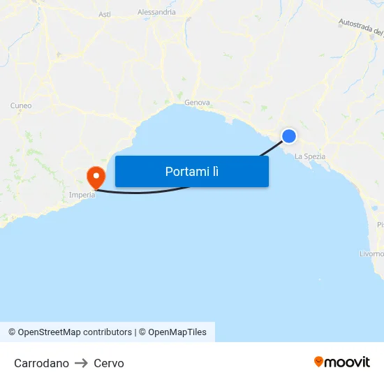 Carrodano to Cervo map