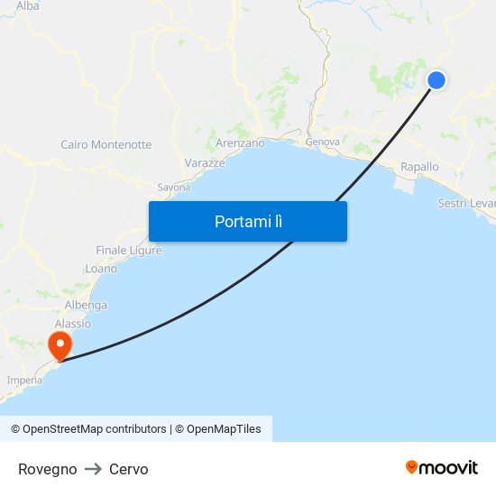 Rovegno to Cervo map