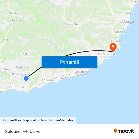 Soldano to Cervo map