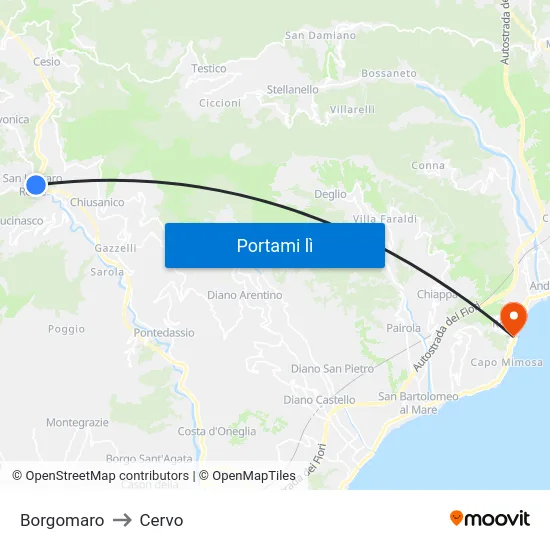 Borgomaro to Cervo map