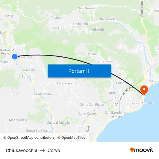 Chiusavecchia to Cervo map