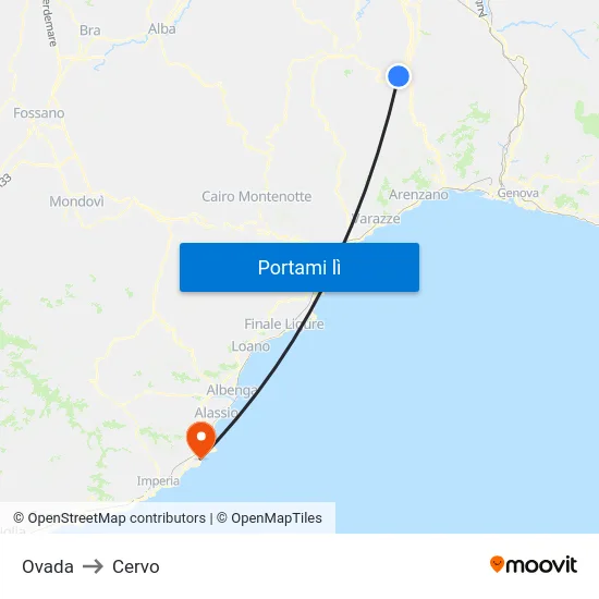 Ovada to Cervo map