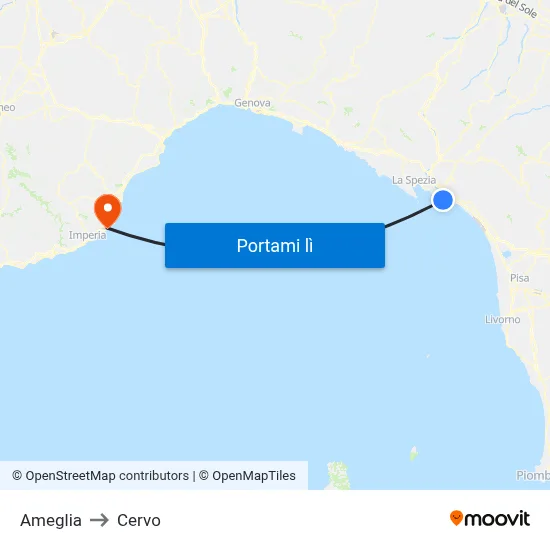 Ameglia to Cervo map