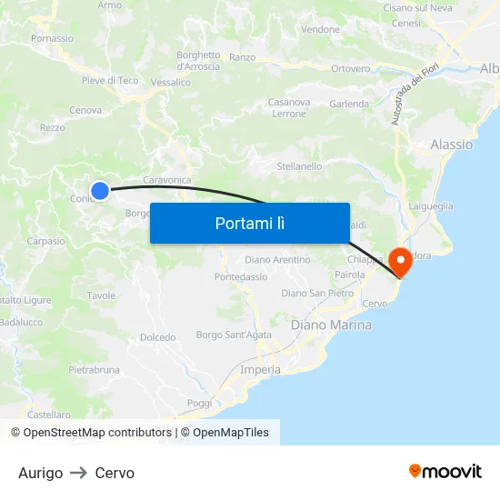 Aurigo to Cervo map