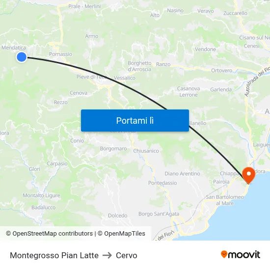Montegrosso Pian Latte to Cervo map