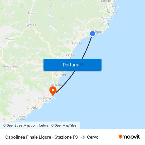 Capolinea Finale Ligure - Stazione FS to Cervo map